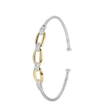 Sterling Silver Classic Mesh Oval Station Cubic Zirconia Cuff Bangle Bracelet