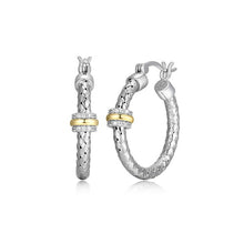 Sterling Silver New Mesh 2 Cubic Zirconia Station 25mm Hoop Earring
