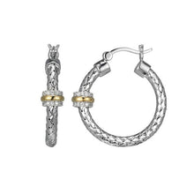 Sterling Silver New Mesh 2 Cubic Zirconia Station 25mm Hoop Earring