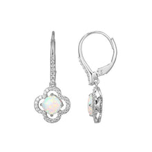 Sterling Silver L'Opal Drop Created Cushion Opal and Cubic Zirconia Drop Earring