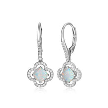 Sterling Silver L'Opal Drop Created Cushion Opal and Cubic Zirconia Drop Earring
