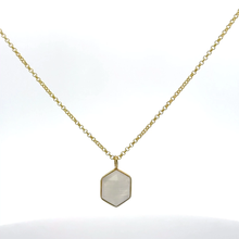 Elegant Hexagonal Rainbow Moonstone Pendant Necklace In 18k Gold Vermeil