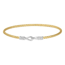 Sterling Silver 2mm Mesh Bangle with CZ, 2 Tone