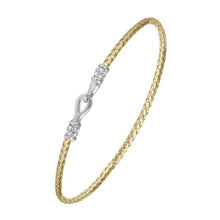 Sterling Silver 2mm Mesh Bangle with CZ, 2 Tone