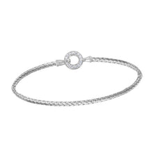 Sterling Silver 2mm Mesh Bangle with CZ, Rhodium Finish