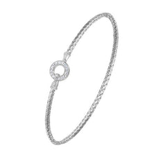 Sterling Silver 2mm Mesh Bangle with CZ, Rhodium Finish