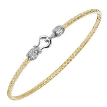 Sterling Silver 2mm Mesh Bangle with CZ, 2 Tone