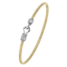 Sterling Silver 2mm Mesh Bangle with CZ, 2 Tone