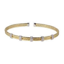 Sterling Silver Double 2mm Mesh Cuff with CZ, 2 Tone