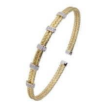 Sterling Silver Double 2mm Mesh Cuff with CZ, 2 Tone