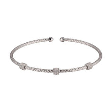 Sterling Silver 2mm Mesh Cuff with CZ, Rhodium Finish