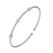 Sterling Silver 2mm Mesh Cuff with CZ, Rhodium Finish