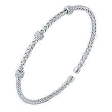 Sterling Silver 3mm Mesh Cuff with CZ, Rhodium Finish