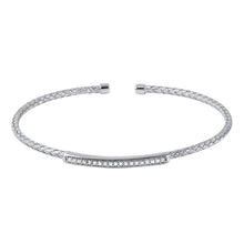 Sterling Silver 2mm Mesh Cuff with CZ, Rhodium Finish