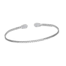 Sterling Silver 2mm Mesh Cuff with CZ, Rhodium Finish