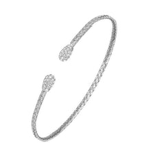 Sterling Silver 2mm Mesh Cuff with CZ, Rhodium Finish