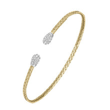 Sterling Silver 2mm Mesh Cuff with CZ, 2 Tone