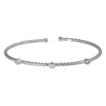 Sterling Silver 2mm Mesh Cuff with CZ, Rhodium Finish