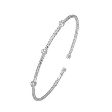 Sterling Silver 2mm Mesh Cuff with CZ, Rhodium Finish
