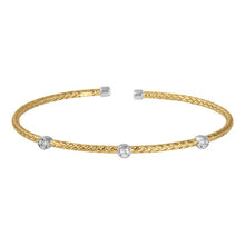 Sterling Silver 2mm Mesh Cuff with CZ, 2 Tone