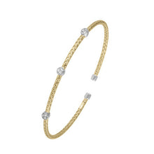 Sterling Silver 2mm Mesh Cuff with CZ, 2 Tone