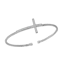 Sterling Silver 2mm Mesh Cuff with CZ, Rhodium Finish