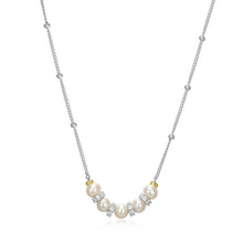 Sterling Silver Yellow Gold and Rhodium Fresh Water Pearl Necklace
