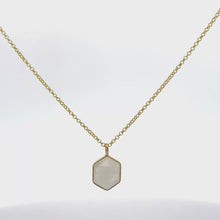 Elegant Hexagonal Rainbow Moonstone Pendant Necklace In 18k Gold Vermeil